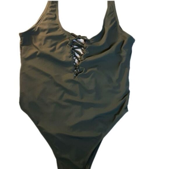 XHILARATION 1-Piece Swim Lace Up Front High Cut Legs Scoop Back Size Wom… - Picture 7 of 8